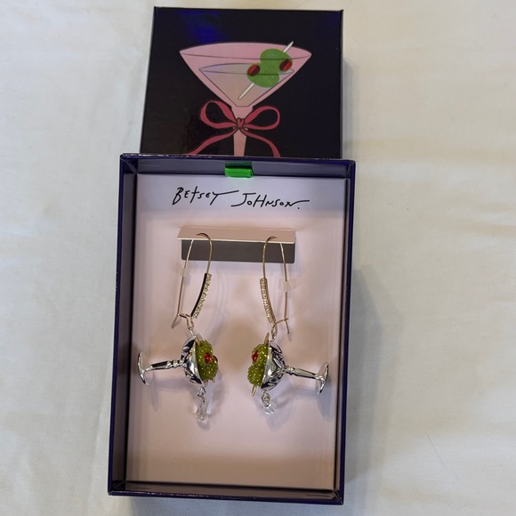 Betsey Johnson Silver Martini Drop Earrings NWT - Picture 7 of 9